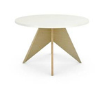 Okrągły skandynawski biały stolik kawowy z naturalnej sklejki / blat 68 cm, wys. 45 cm / STK-PIN2-68