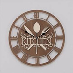 Dekoracyjny zegar ścienny KITCHEN wykonany ze sklejki, kolor orzech