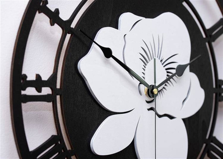 Zegar ścienny z tropikalnym motywem kwiatu STORCZYKA w kolorze czarno-białym, ORNAMENTI