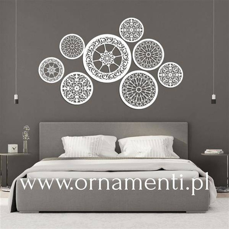 DEKORACYJNE PANELE AŻUROWE, ZESTAW 8 ROZET, PIĘKNA DEKORACJA ŚCIENNA 3D, BIAŁY