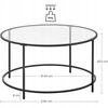 Czarny stolik kawowy ze szklanym blatem - Okrągła ława do salonu - VASAGLE LGT021B01