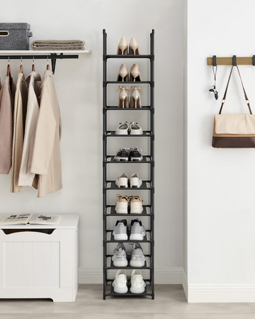 Wąski 10-poziomowy regał na buty - Czarna modułowa półka na obuwie - SONGMICS LSR110B02