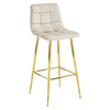 Beżowy hoker z oparciem ARCETO - Tapicerowane krzesło barowe glamour