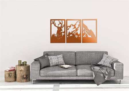 DEKORACYJNY TRYPTYK AŻUROWY,JELEŃ, GÓRY, DEKORACJA ŚCIENNA 3D, ORNAMENT, 80 x 140 cm, BIAŁY