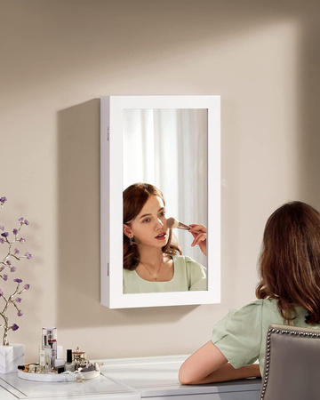 Biała szafka na biżuterię z lustrem - Lustro z szafką na biżuterię - SONGMICS JBC51W