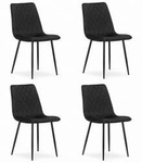 Komplet 4 krzeseł do jadalni TURIN - Tapicerowane czarne krzesła pikowane