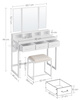 Biała toaletka kosmetyczna z lustrem i krzesłem - VASAGLE RVT004W14
