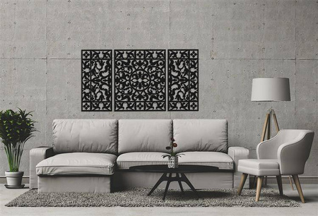 DEKORACYJNY TRYPTYK AŻUROWY, KWIATOWA ORNAMENTYKA, DEKORACJA ŚCIENNA 3D, 80 x 150 cm , ZŁOTY