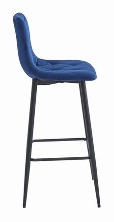 Granatowe krzesła barowe NADO - Tapicerowane, pikowane hokery welurowe (zestaw 2)