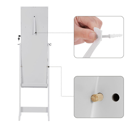 Stojąca biała szafka na biżuterię z lustrem - Lustro z szafką na biżuterię - SONGMICS JBC94W