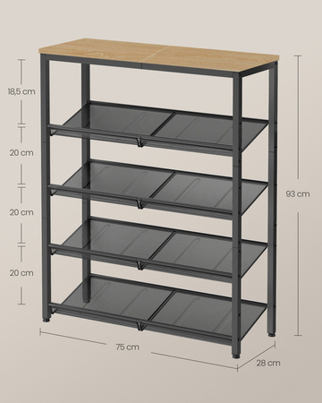 Wysoki regał na buty - 5-poziomowa półka na obuwie - Szafka na buty (Dąb Sonoma) VASAGLE LBS038B11