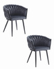 Welurowe krzesła z aksamitu ORION - Ciemnoszare plecione fotele typu Warkocz (2szt)