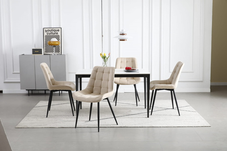 Krzesło BERA z aksamitu - Beżowe krzesło tapicerowane z modnym pikowaniem