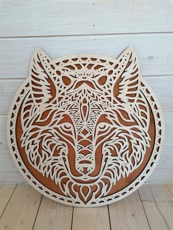 AŻUROWA, DWUWARSTWOWA DEKORACJA ŚCIENNA, WILK, BOHO STYLE, BEJCA