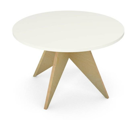 Okrągły skandynawski biały stolik kawowy z naturalnej sklejki / blat 68 cm, wys. 45 cm / STK-PIN2-68