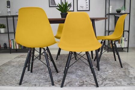 Krzesła OSAKA z tworzywa - Na czarnych nogach, musztardowe krzesła kuchenne (zestaw 2)