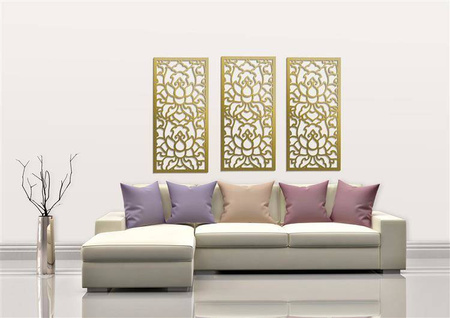 DEKORACYJNE PANELE AŻUROWE, ZESTAW 3 DEKORÓW, LOTOS STYLE, DEKORACJA ŚCIENNA 3D, 90 x 126 cm, CZARNY