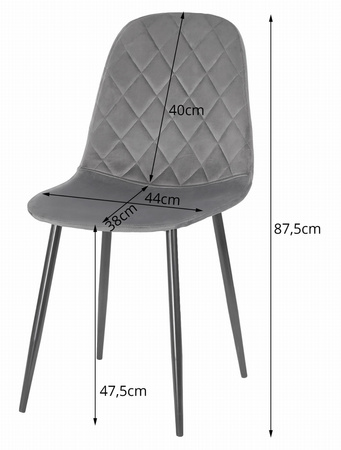 Czarne krzesło ASTI - Tapicerowane, pokryte miękkim aksamitem krzesło