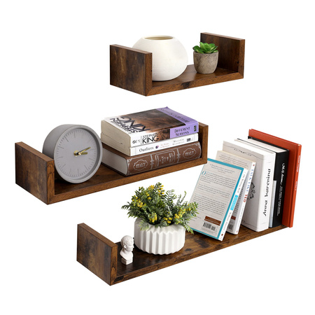 Zestaw brązowych półek ściennych - Półki ścienne (Brąz Vintage) VASAGLE LWS066T01