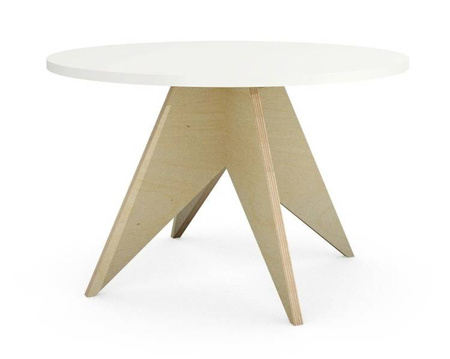 Okrągły skandynawski biały stolik kawowy z naturalnej sklejki / blat 68 cm, wys. 45 cm / STK-PIN2-68