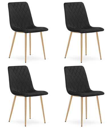 "Krzesło TURIN - czarny aksamit / nogi kolor drewna x 4"