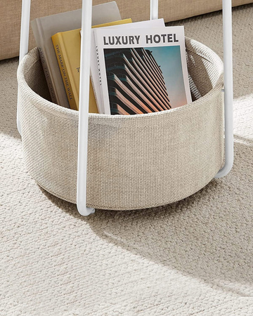 Biały okrągły stolik kawowy z koszem 45 cm - Stolik ze schowkiem - SONGMICS LET223W10