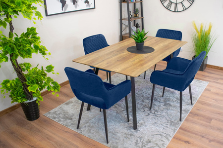 Tapicerowane krzesło kubełkowe AMALFI - Granatowe, pikowane krzesło z podłokietnikami