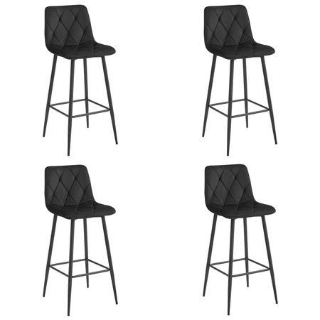 Krzesła barowe NADO - Tapicerowane, czarne hokery z oparciem (komplet 4)