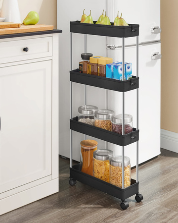 Czarny regał na kółkach - Wózek półka na kółkach (4 półki) - SONGMICS KSC008B01