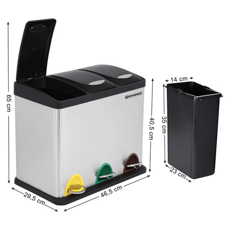 Kosz do segregacji śmieci - Duży srebrny kosz na śmieci - SONGMICS LTB24L