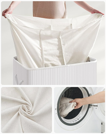 Biały bambusowy kosz na pranie 150l - 3 komorowy kosz na bieliznę - SONGMICS LCB091W01