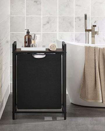 Czarny pojemnik na pranie z regałem - Wolnostojący kosz na bieliznę - VASAGLE BLH101B01