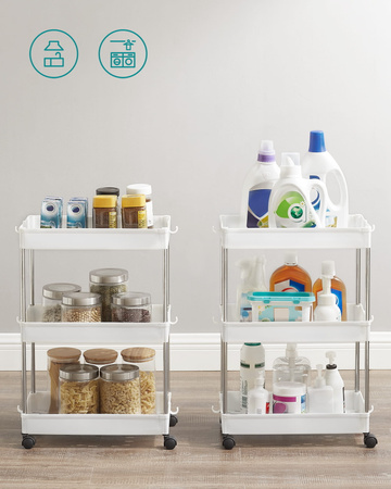 Biały regał na kółkach - Wózek półka na kółkach (3 półki) - SONGMICS KSC009W01