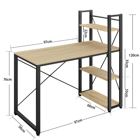 Loftowe biurko komputerowe z półkami - Biurko z regałem (Dąb Sonoma) VASAGLE LWD048B11