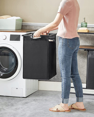 Czarny kosz na pranie 92l Loft - Dwukomorowy kosz na bieliznę - VASAGLE BLH211B01