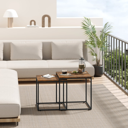 Kwadratowe stoliki kawowe (zestaw 2 sztuk) - Loftowe stoliki do salonu