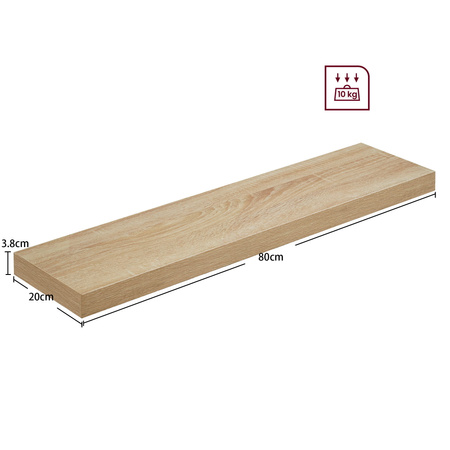 Półka ścienna na książki 80cm - Wisząca półka na ścianę (Dąb Sonoma) VASAGLE LWS028B11