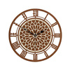 Duży, okrągły zegar ścienny z motywem francuskie rozety, kolor drewna