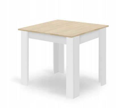 Praktyczny zestaw stół i 4 krzesła: Kwadratowy stół dąb sonoma 80x80 i 4 szare krzesła OSAKA