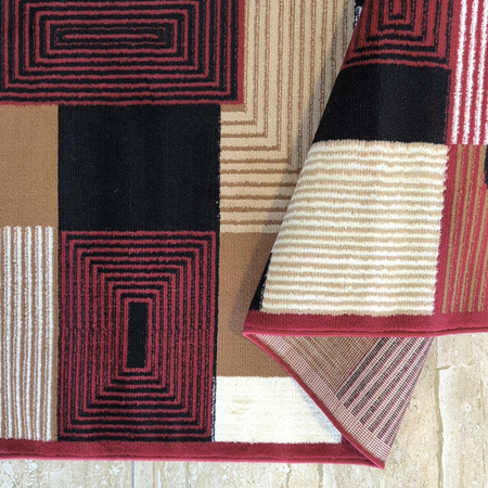 Nowoczesny dywan 200x300 / Alfa 18 - Geometryczny, duży czerwony dywan BCF