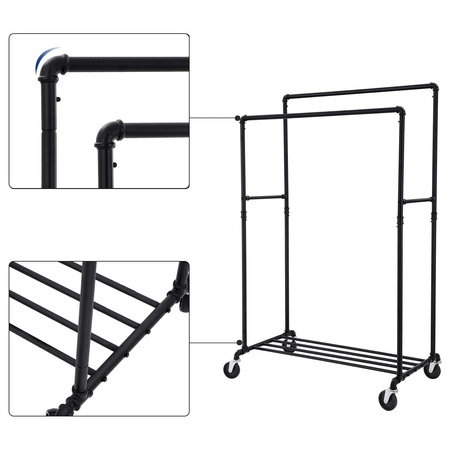 Czarny stojący wieszak - Podwójny stojak na ubrania na kółkach - SONGMICS HSR60B