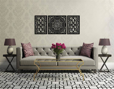 DEKORACYJNY OBRAZ AŻUROWY 3D, DEKORACJA ŚCIENNA, GIOVANNA, TRYPTYK, ORNAMENT, 70 x 168 cm , CZARNY