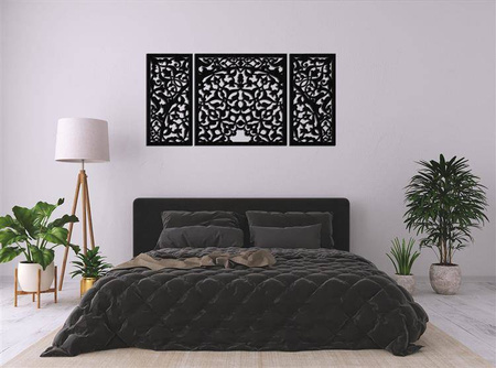 DEKORACYJNY TRYPTYK AŻUROWY, MAROKAŃSKI, ORIENTALNY STYL, DEKORACJA ŚCIENNA 3D, ORNAMENT,70 x 140 cm , CZARNY