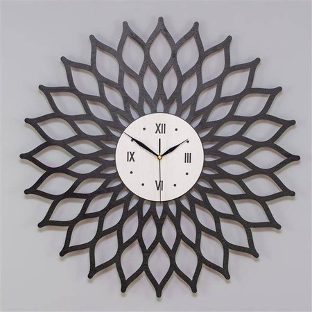 Nowoczesny zegar ścienny ażurowy SUNBURST inspirowany motywem słońca, czarny, ORNAMENTI