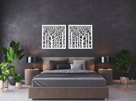 DEKORACYJNY PANEL AŻUROWY, FOREST, DRZEWA, DEKORACJA ŚCIENNA 3D, ORNAMENT, DYPTYK , CZARNY