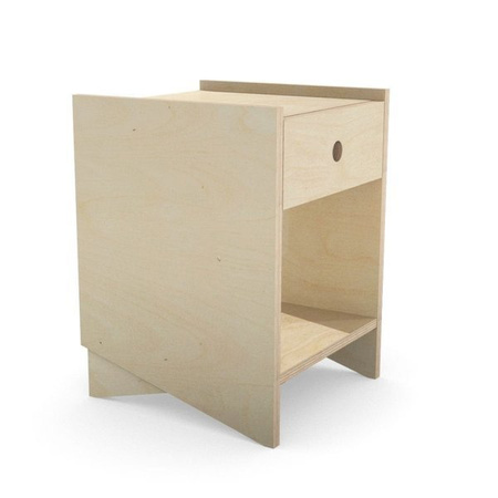 Stolik nocny skandynawski z naturalnej sklejki z szufladą i półką / 39 x 39 cm, wys. 50 cm / N-PIN2