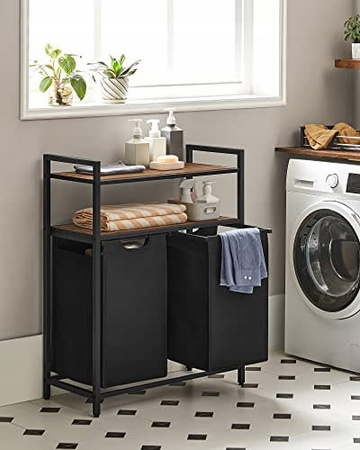 Czarny kosz na pranie 92l Loft - Dwukomorowy kosz na bieliznę - VASAGLE BLH211B01