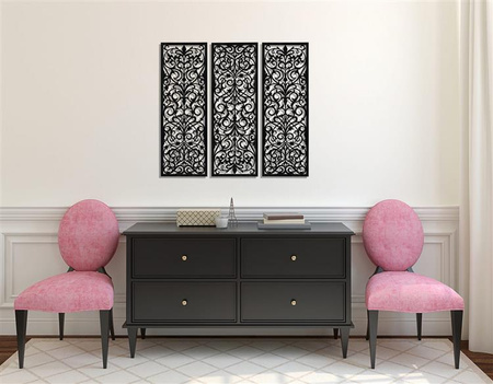 AŻUROWY TRYPTYK DEKORACYJNY, ALESSANDRIA, VINTAGE, RETRO, PANELE AŻUROWE, ORNAMENT, DEKORACJA ŚCIENNA 3D, BIAŁY