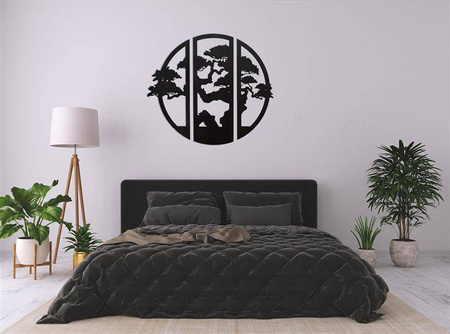 DEKORACYJNY TRYPTYK AŻUROWY, BONSAI, BOTANICZNA DEKORACJA ŚCIENNA, ZIELONY