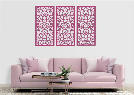 DEKORACYJNE PANELE AŻUROWE, ZESTAW 3 DEKORÓW, LOTOS STYLE, DEKORACJA ŚCIENNA 3D, 90 x 126 cm, CZARNY